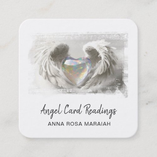  Crystal Opal Heart QR Angel Wings AP78 Silver Square Business Card