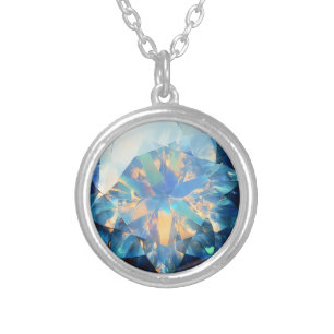 Crystal Opal Pattern Silver Plated Necklace