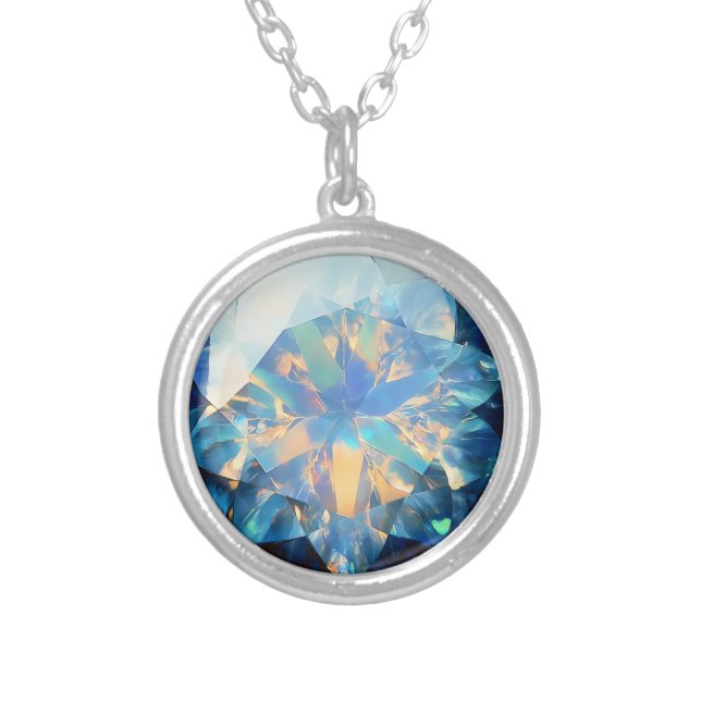 Crystal Opal Pattern Silver Plated Necklace (Front)