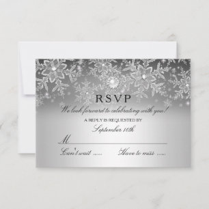 Crystal Pearl Snowflake Silver Winter RSVP Card