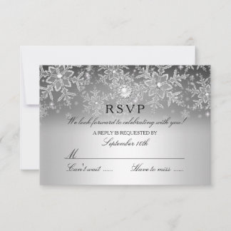 Crystal Pearl Snowflake Silver Winter RSVP Card
