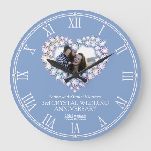 Crystal photo heart 3rd wedding anniversary large large clock