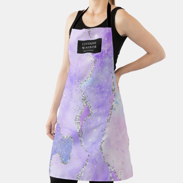 crystal pink glitter beautician salon monogram apron (Insitu)