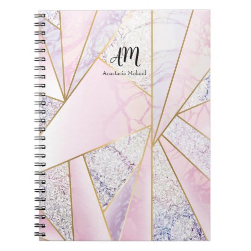 Crystal Pink Gold Marble Personalized Notebook