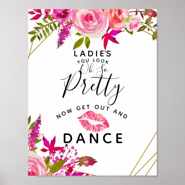 Crystal Pink Peach  Ladies BATHROOM wedding sign (Front)