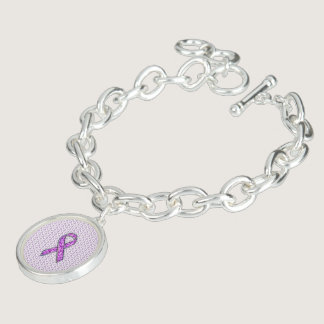 Crystal Pink Ribbon Awareness Knitting Bracelet