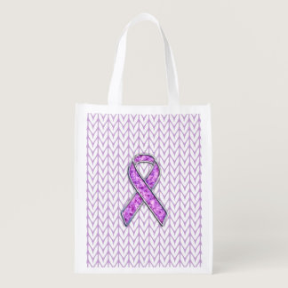 Crystal Pink Ribbon Awareness Knitting Grocery Bag