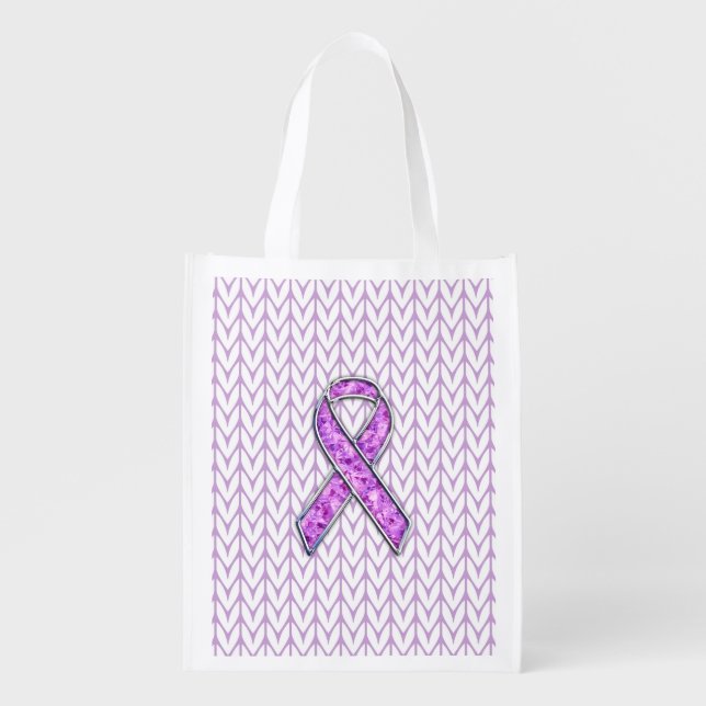 Crystal Pink Ribbon Awareness Knitting Grocery Bag (Front)