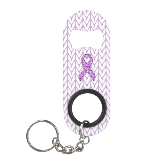Crystal Pink Ribbon Awareness Knitting Keychain Bottle Opener (Front)