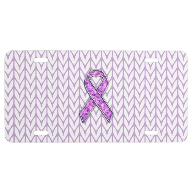 Crystal Pink Ribbon Awareness Knitting License Plate (Front)