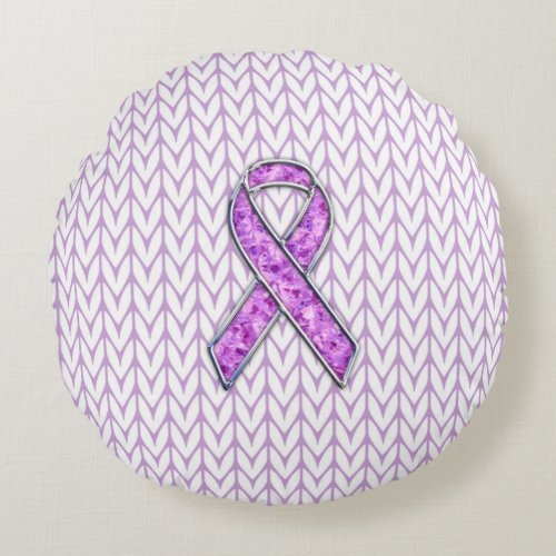 Crystal Pink Ribbon Awareness Knitting Round Pillow