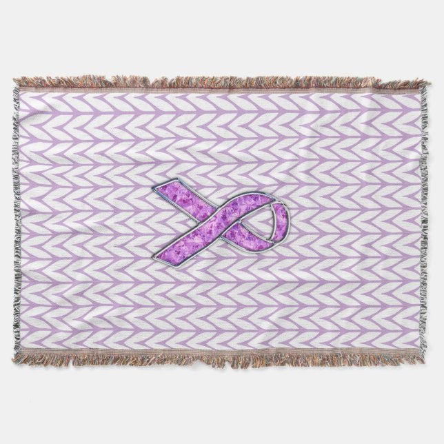 Crystal Pink Ribbon Awareness Knitting Throw Blanket (Front)