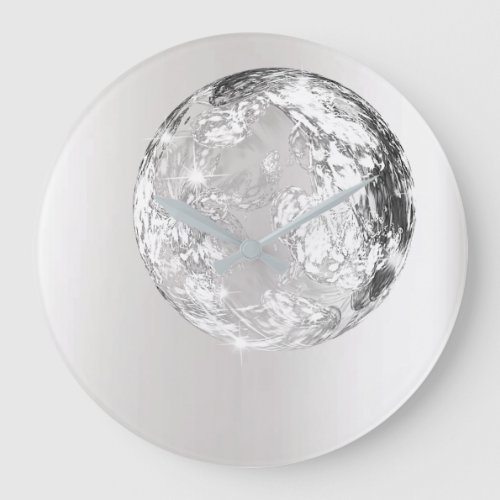 Crystal Planet Silver Gray Moon Concept Modern Large Clock