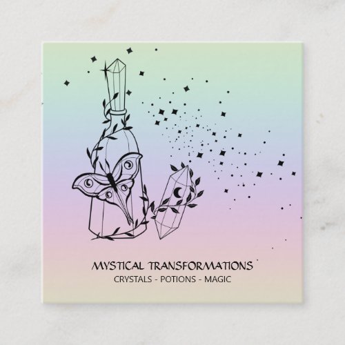  Crystal Potions Luna Moth Stars Pastel Rainbow Square Business Card