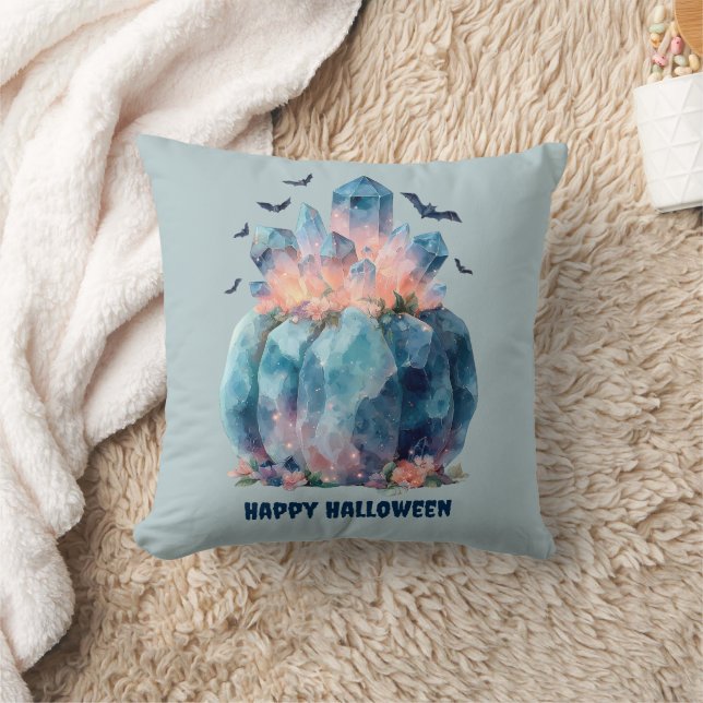 Crystal Pumpkin Halloween Throw Pillow (Blanket)