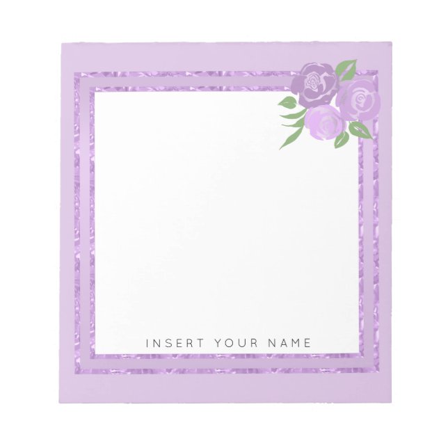 Crystal Purple and Roses Notepad 5.5" x 6" (Front)