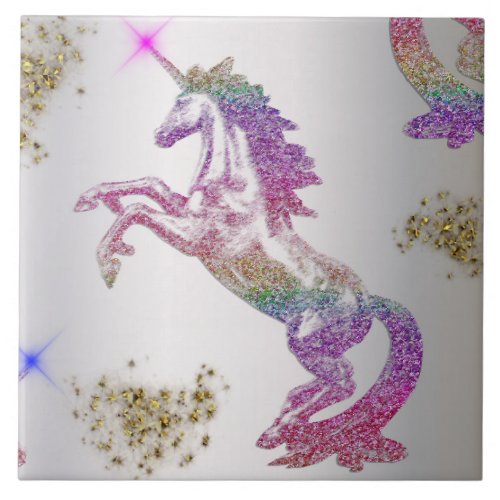 Crystal Rainbow Unicorn Ceramic Tile