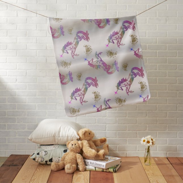 Crystal Rainbow Unicorns Baby Blanket (In Situ)