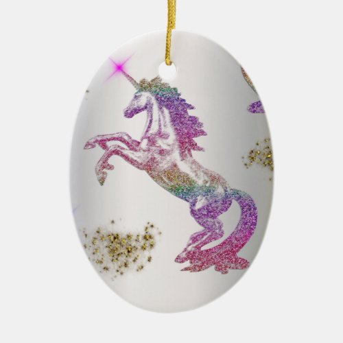 Crystal Rainbow Unicorns Ceramic Ornament