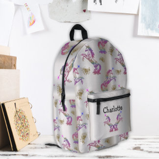 Crystal Rainbow Unicorns on Silver Printed Backpack