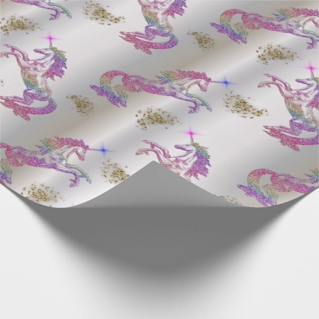 Crystal Rainbow Unicorns Wrapping Paper (Corner)
