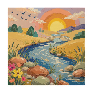 Crystal River Bend — Golden Age abstract cartoon r Wood Wall Art