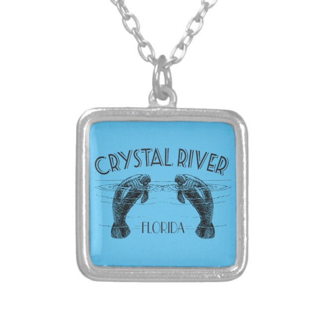 Crystal River Florida with Manatees Silver Plated Necklace (Front)