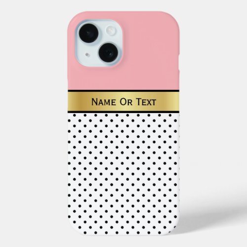 Crystal Rose Pale Pink White and Black Polka Dots iPhone 15 Case