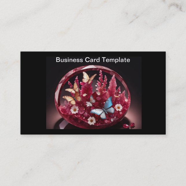 Crystal ruby basket of butterflies business card (Front)