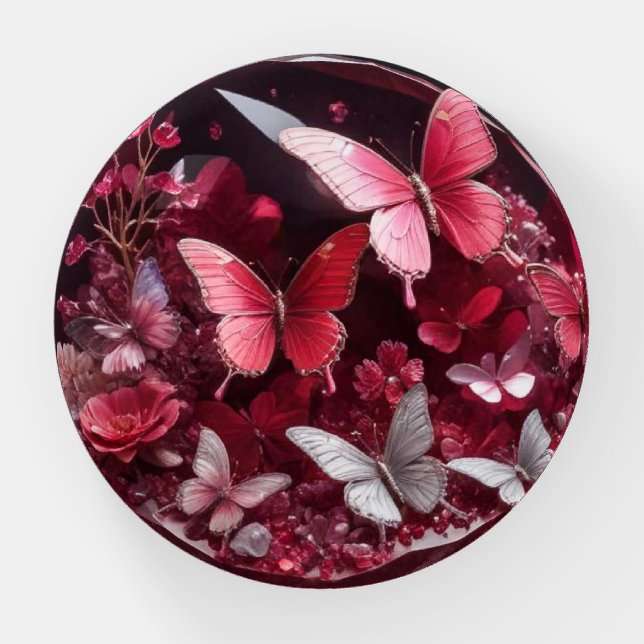 Crystal Ruby Garden Fantasy Butterflies Paperweight (Front)