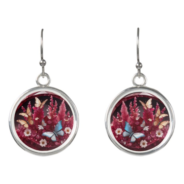 Crystal Ruby Garden Jewel Butterflies Earrings (Front)