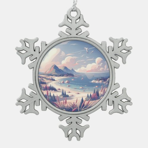 Crystal Serenity Bay Snowflake Pewter Christmas Ornament