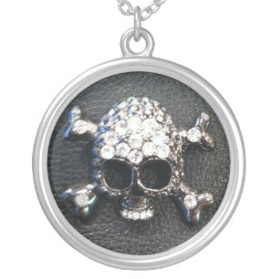 CRYSTAL SKULL ON BLACK print necklace