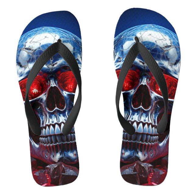 Crystal Skull with Ruby Red Eyes Flip Flops (Footbed)