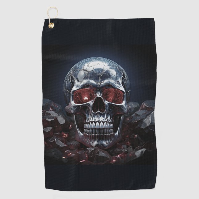 Crystal Skull with Ruby Red Eyes Golf Towel (Front)