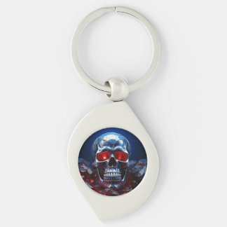 Crystal Skull with Ruby Red Eyes Metal Keychain