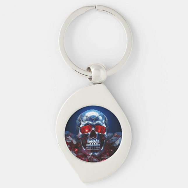 Crystal Skull with Ruby Red Eyes Metal Keychain (Front)