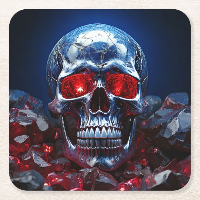 Crystal Skull with Ruby Red Eyes Paper Coaster (Front)