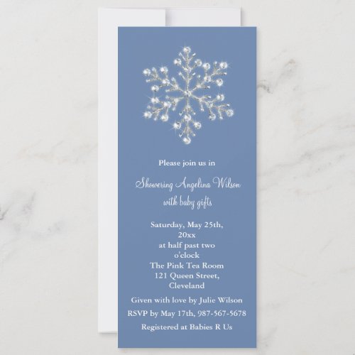 Crystal Snowflake Baby Shower Invitation blue