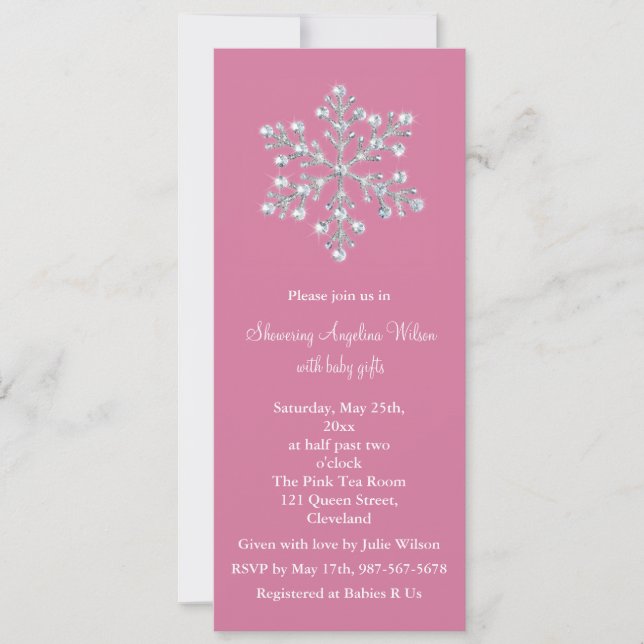 Crystal Snowflake Baby Shower Invitation (pink) (Front)