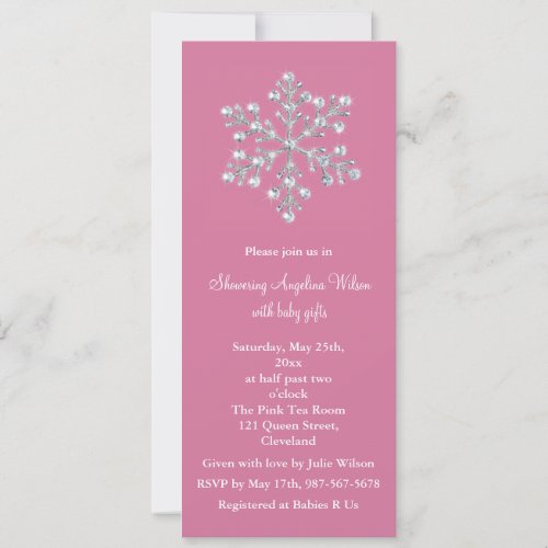 Crystal Snowflake Baby Shower Invitation pink