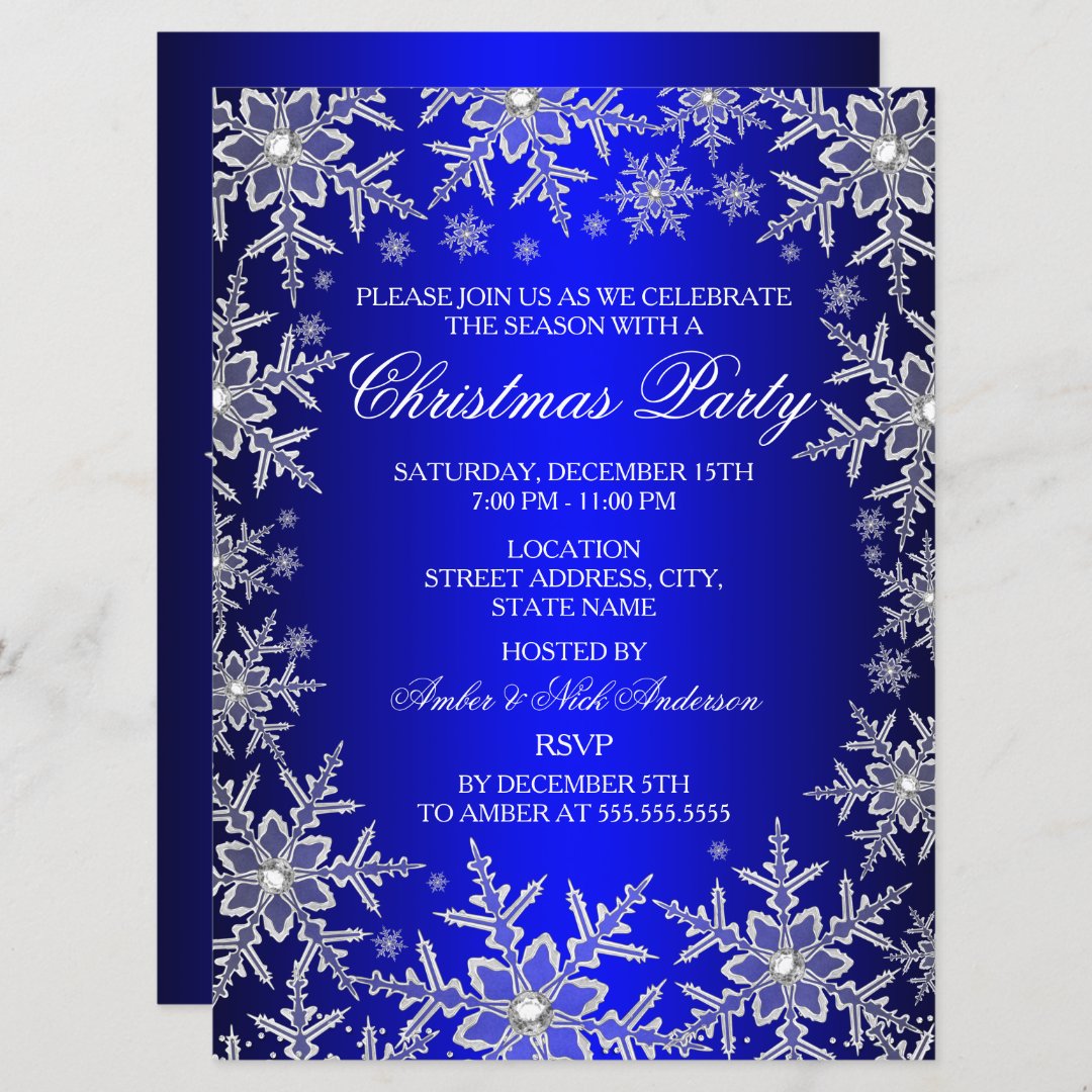 Crystal Snowflake Blue Christmas Party Invite | Zazzle