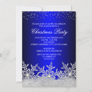 Crystal Snowflake Blue Christmas Party Invite