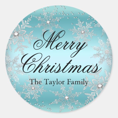 Crystal Snowflake Blue Christmas Sticker