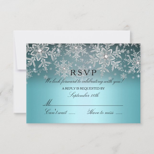 Crystal Snowflake Blue Winter RSVP Card (Front)