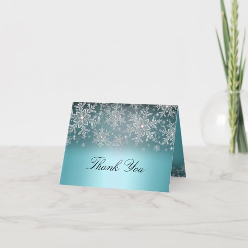 Crystal Snowflake Blue Winter Thank You Card