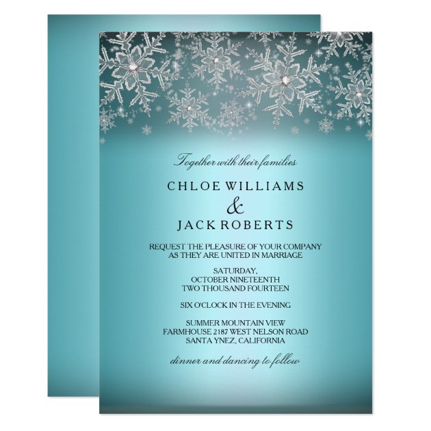 Crystal Snowflake Blue Winter Wedding Invitation