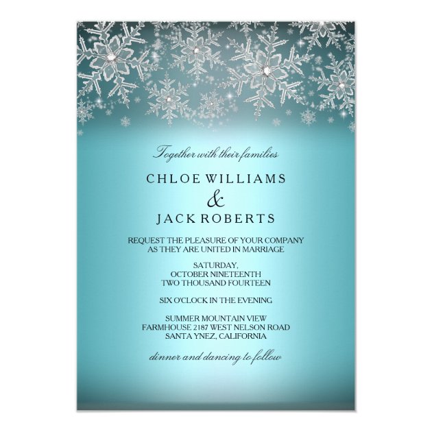 Crystal Snowflake Blue Winter Wedding Invitation
