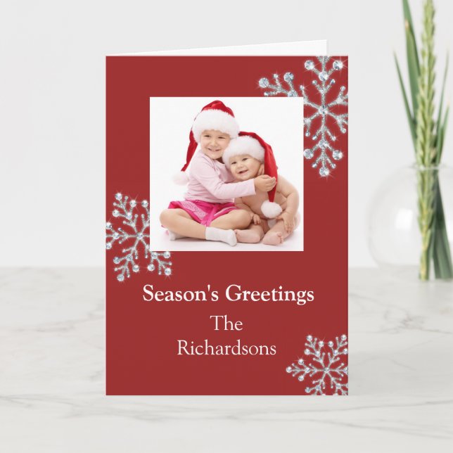 Crystal Snowflake Holiday Card (red) (Front)