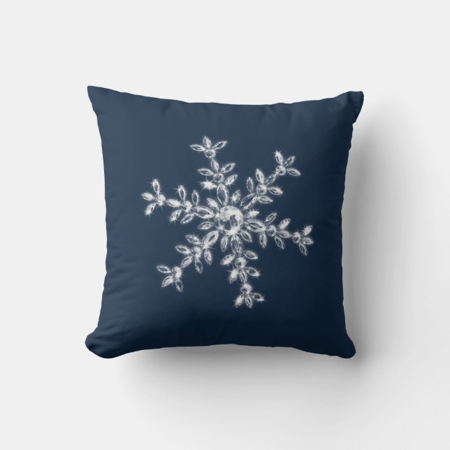 Crystal Snowflake Holiday Cushion in blue (Front)